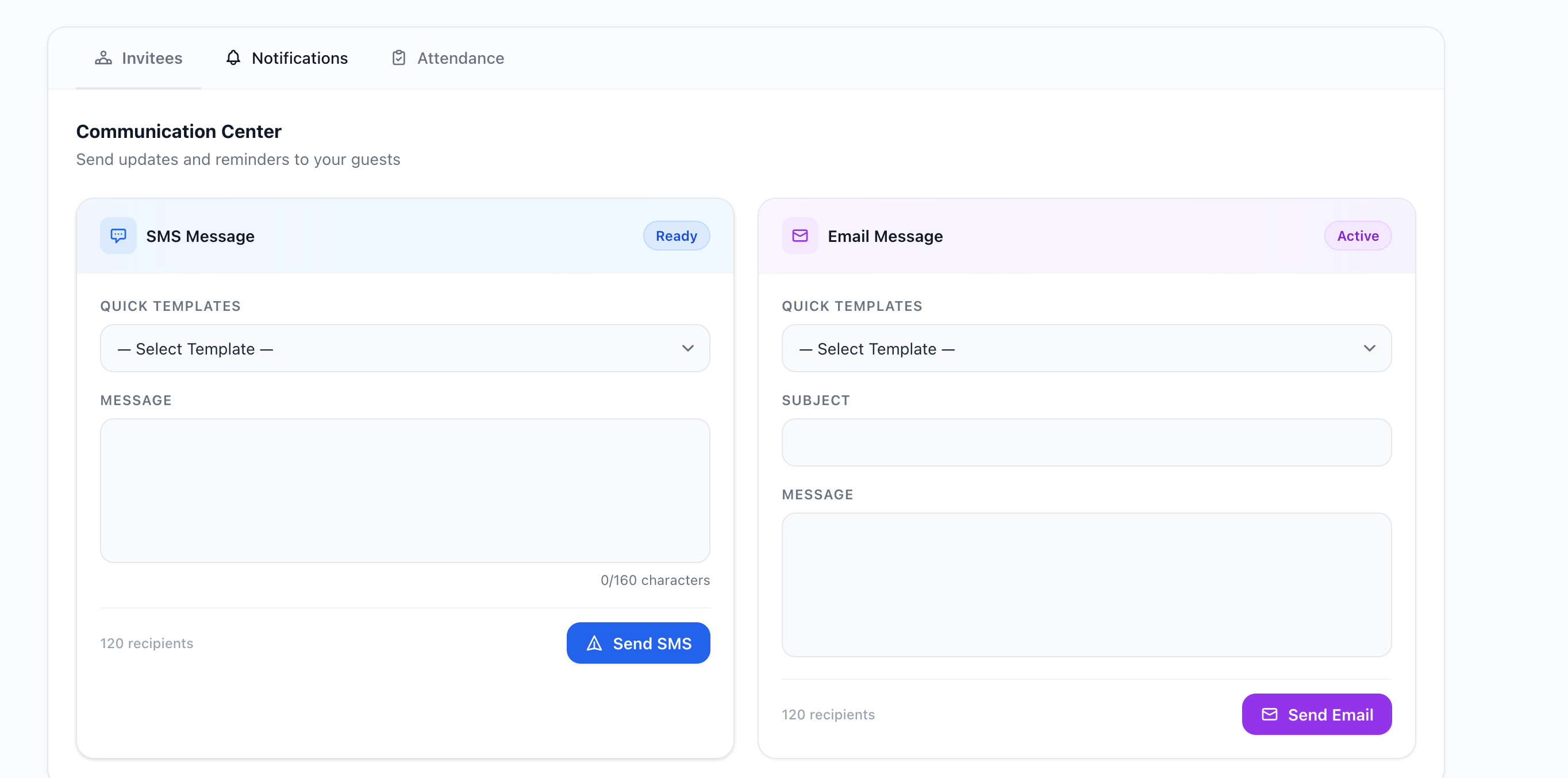 DigiCard bulk SMS and email to all guests
